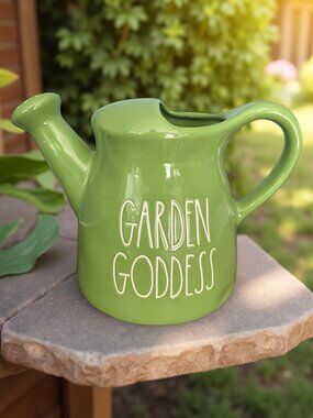 Rae Dunn Garden Goddess Watering Can Green Ceramic Farmhouse Decor